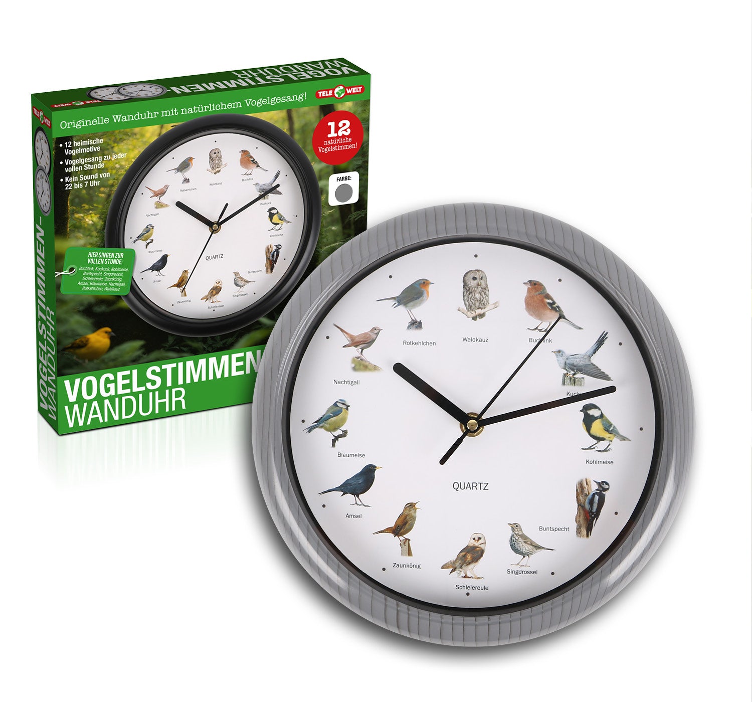 Telewelt Wanduhr mit Vogelstimmen-2