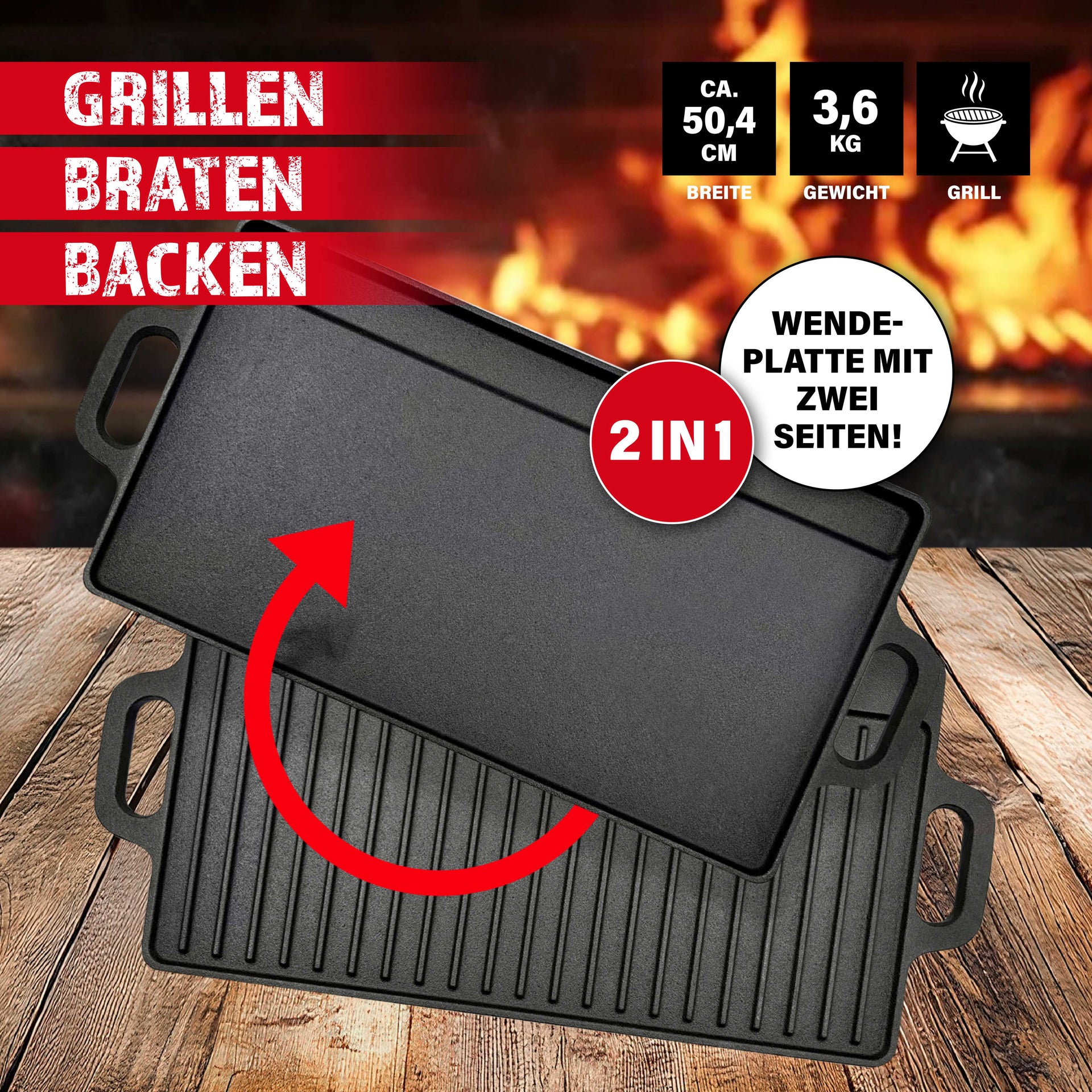 BBQ Boss Gusseisen Grillplatte 2 in 1