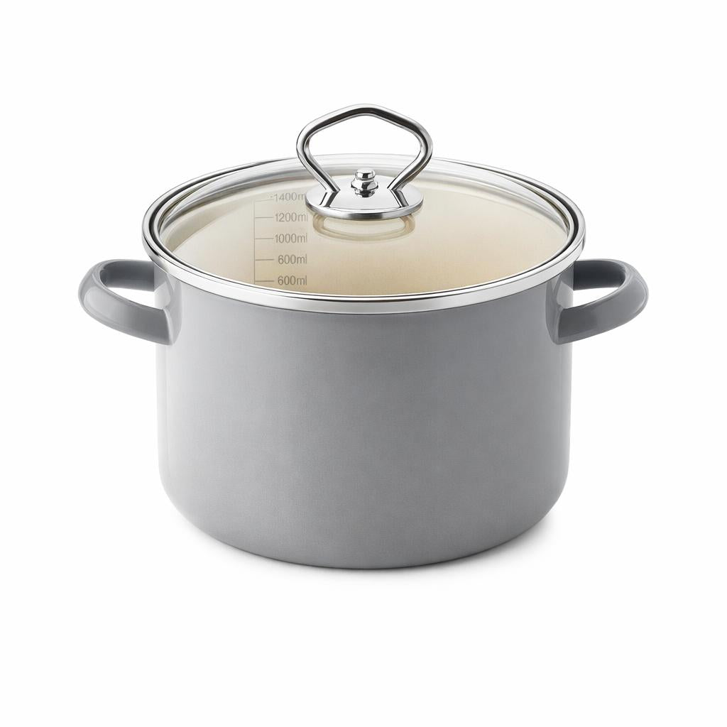 Ceraflon Emaille Topf mit Deckel 16cm, cool grey