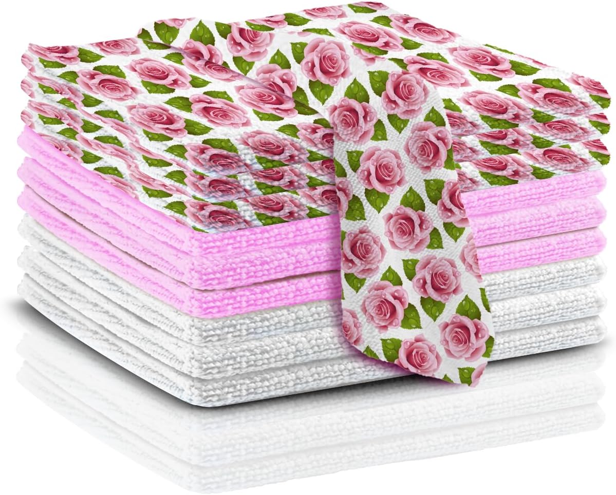 Clever Clean Mikrofaser Tücher 10er Set 30 x 30 cm (4 x Rose 3 x weiß 3 x rosa)