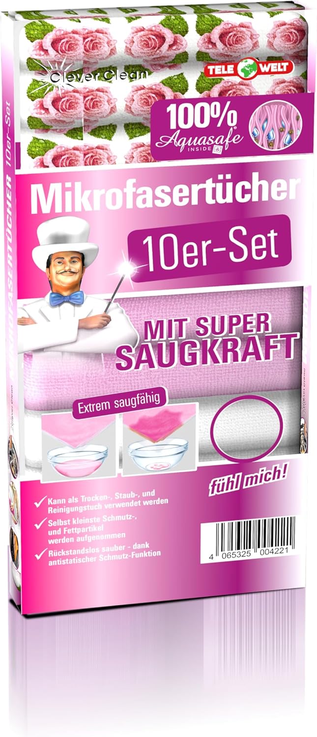 Clever Clean Mikrofaser Tücher 10er Set 30 x 30 cm (4 x Rose 3 x weiß 3 x rosa)-2