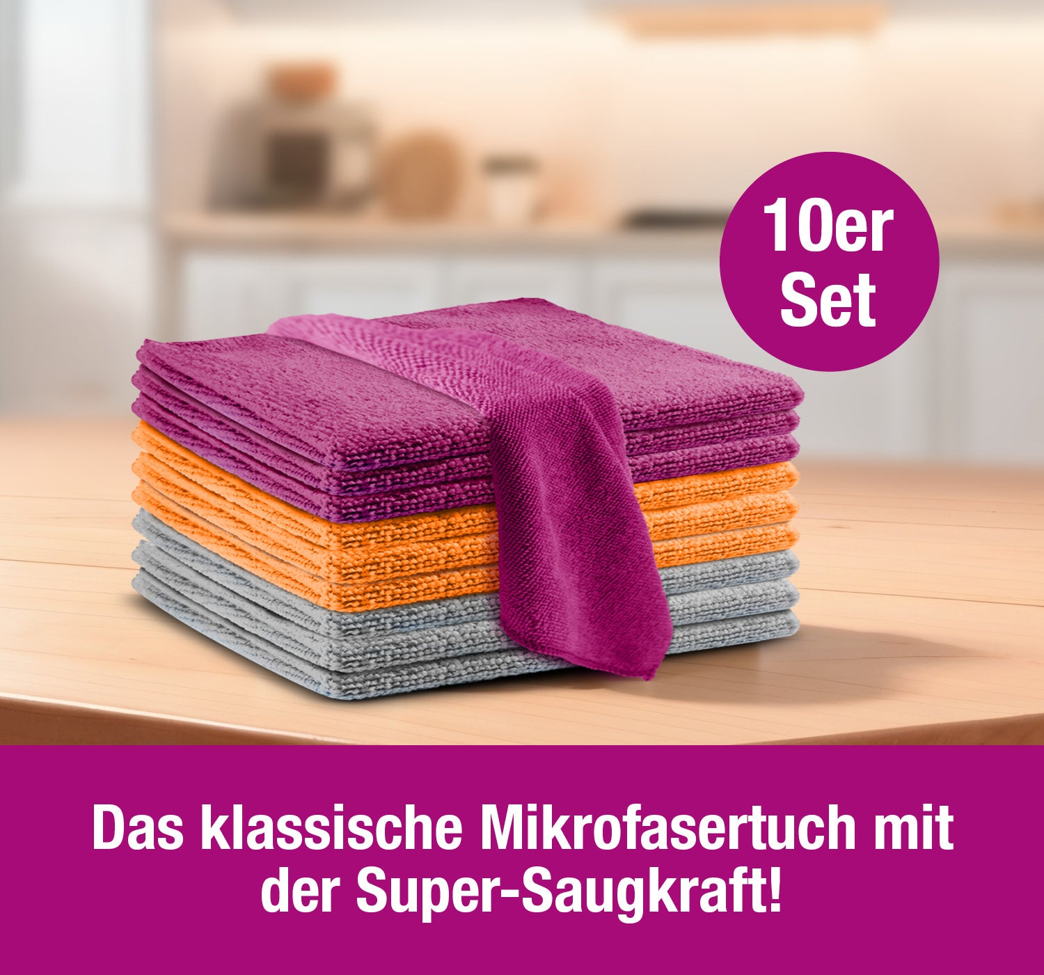 Clever Clean Super Mikrofasertücherset 10-tlg in 3 Farben (orange, grau, beere)