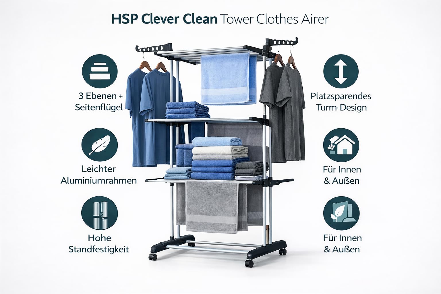Clever Clean Turmwäscheständer XXL, silber-2