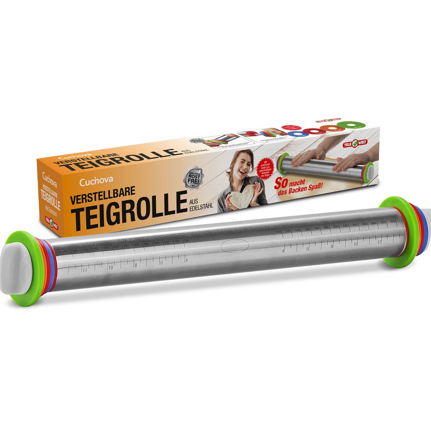 Cucinova verstellbare Teigrolle aus Edelstahl