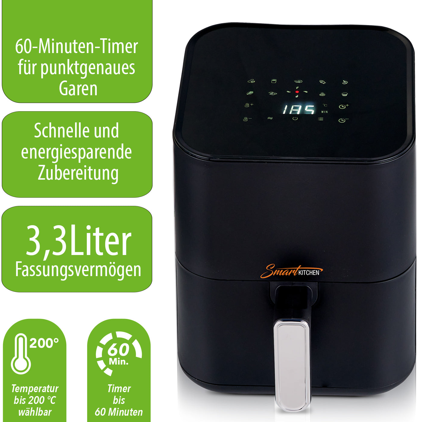 Smart Kitchen Heißluft-Fritteuse 3,3 L digital mit Touchscreen